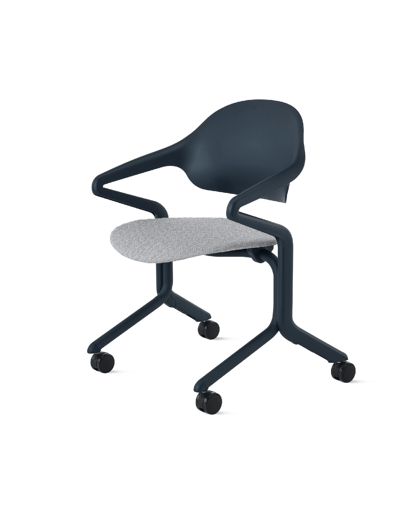 Single Flux nesting chair with blue frame and grey seat