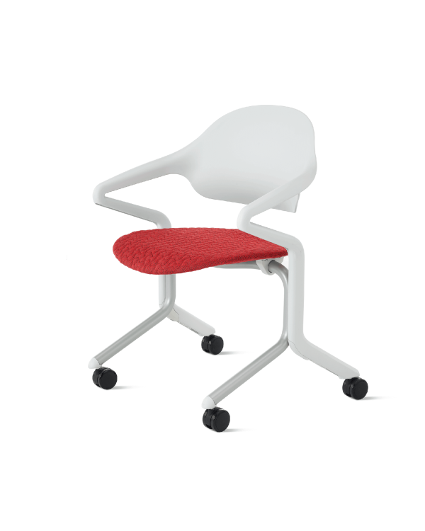 Single Flux nesting chair with white frame and red seat