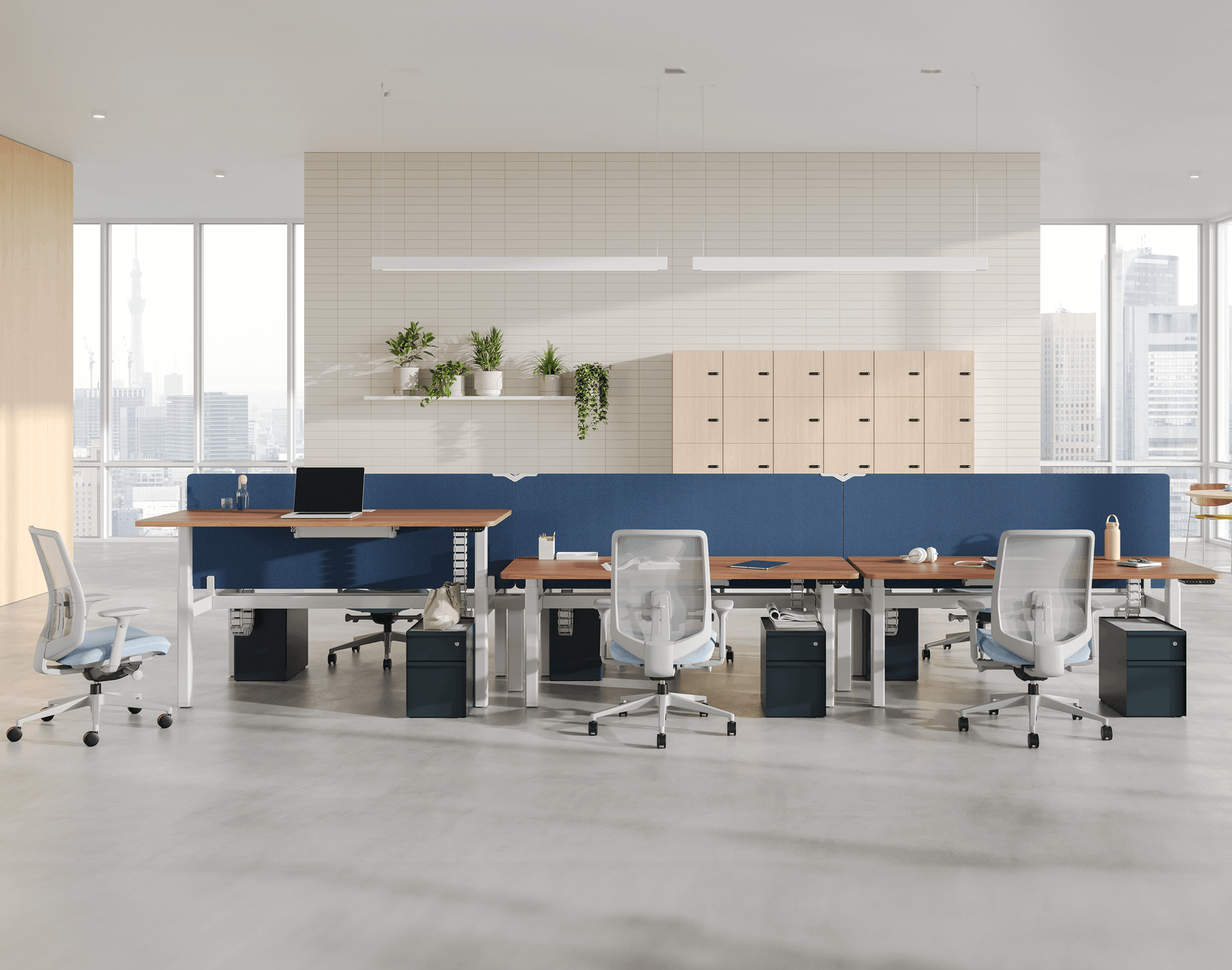 Nevi Sit-To-Stand Desk from herman miller in a moden office at WorkArena