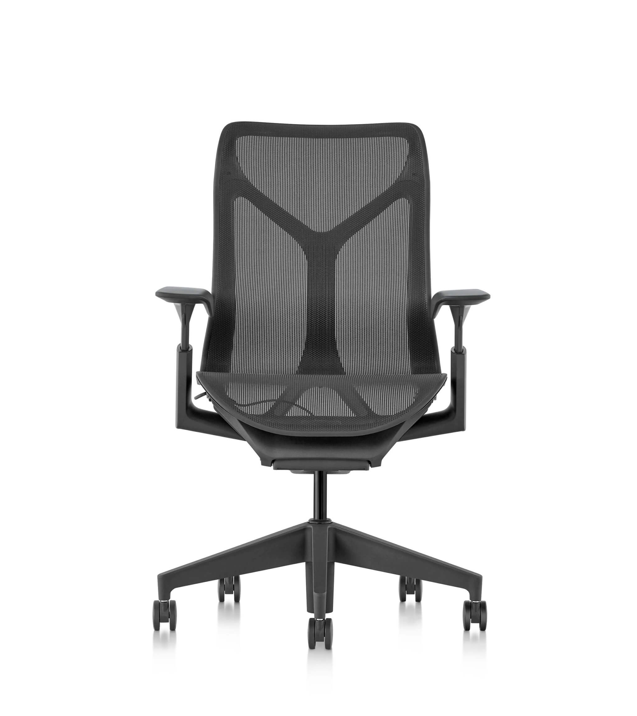 cosm chair by Herman miller on black colour front view in a white background