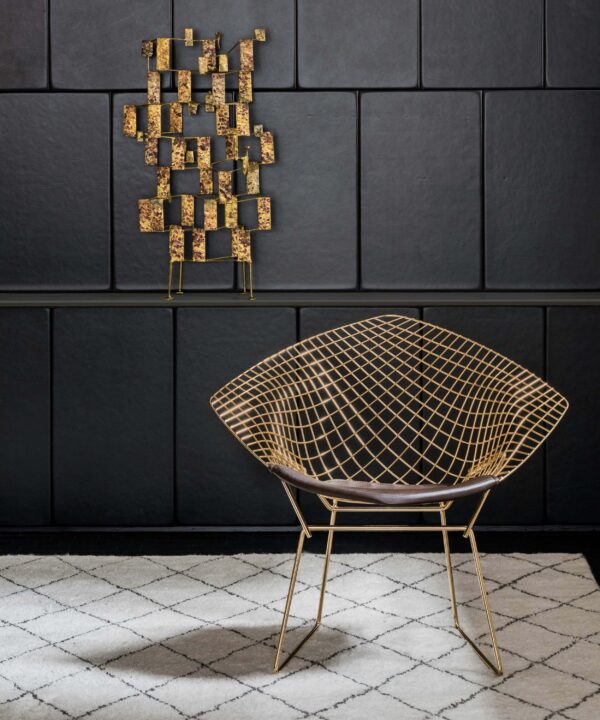 Bertoia Diamond Chair gold and leather seat