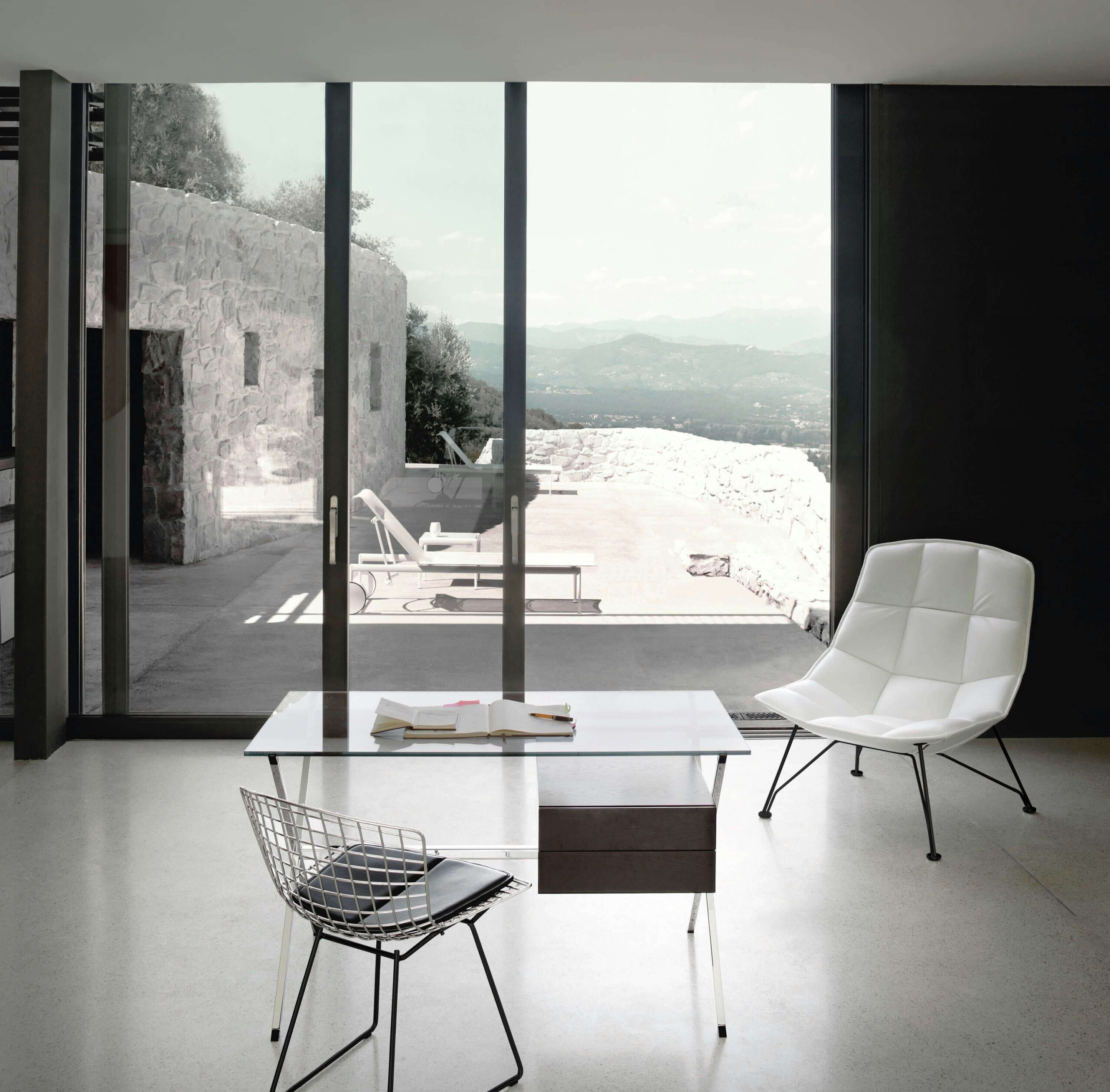 bertoia side chair at a black and white photo