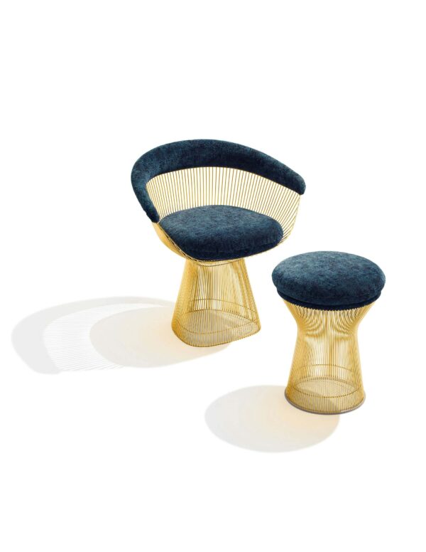 Platner stool in gold with a matching chair