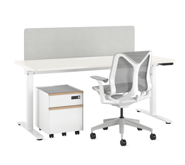 trac storage pedestal with a white desk and a white chair