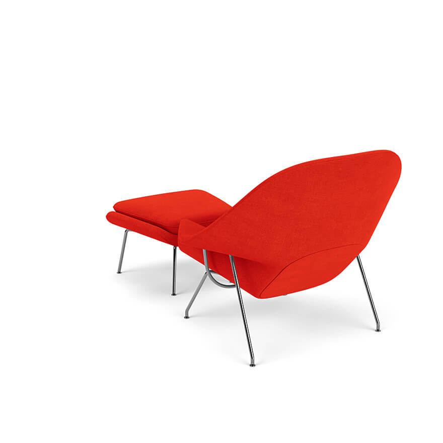 womb chair back in red colour with white background
