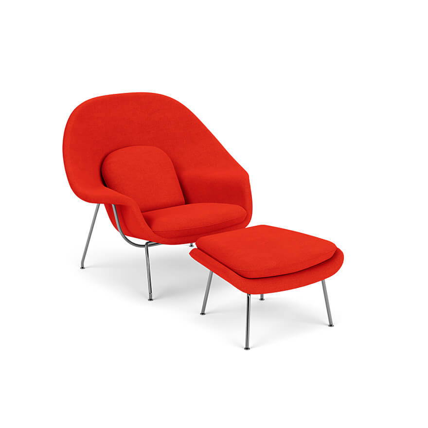 womb chair red colour with white background
