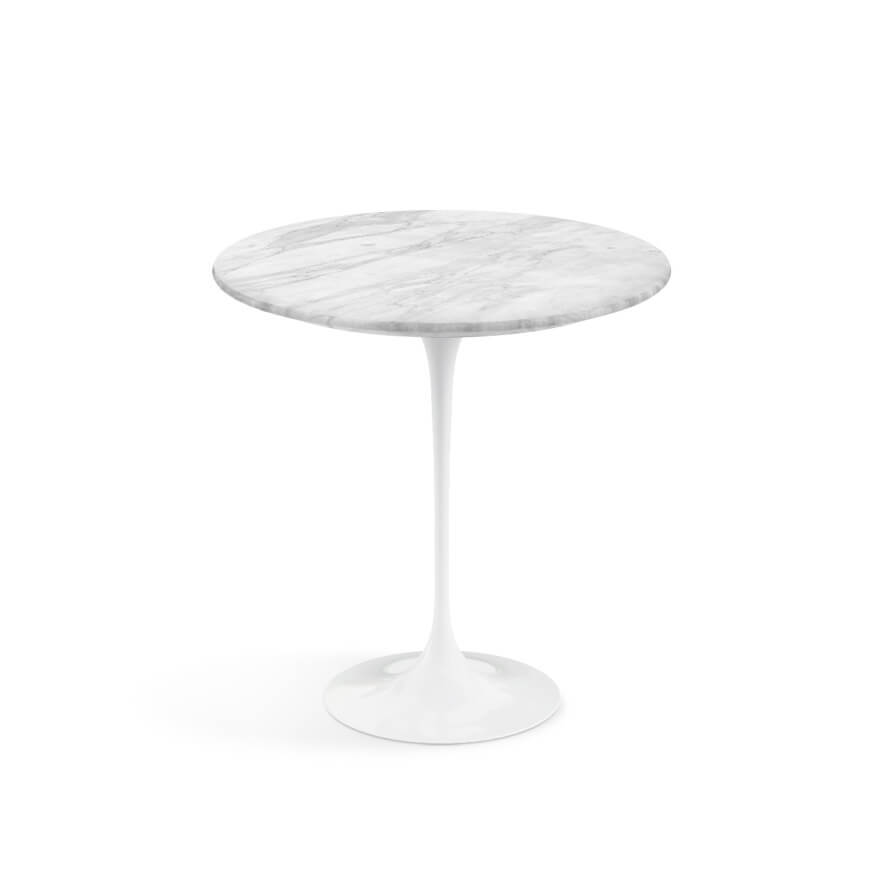 Saarinen Side Table in a white background with white marble top and white base