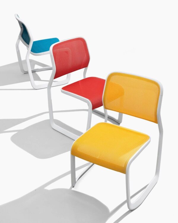 Newson Aluminum Stacking Chairs in blue, red and yellow