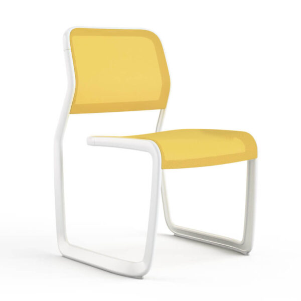 Newson Aluminum Stacking Chairs in yellow seat and white frame