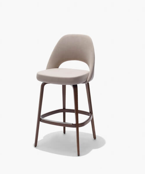 Saarinen wooden legs Barstool with beige seat