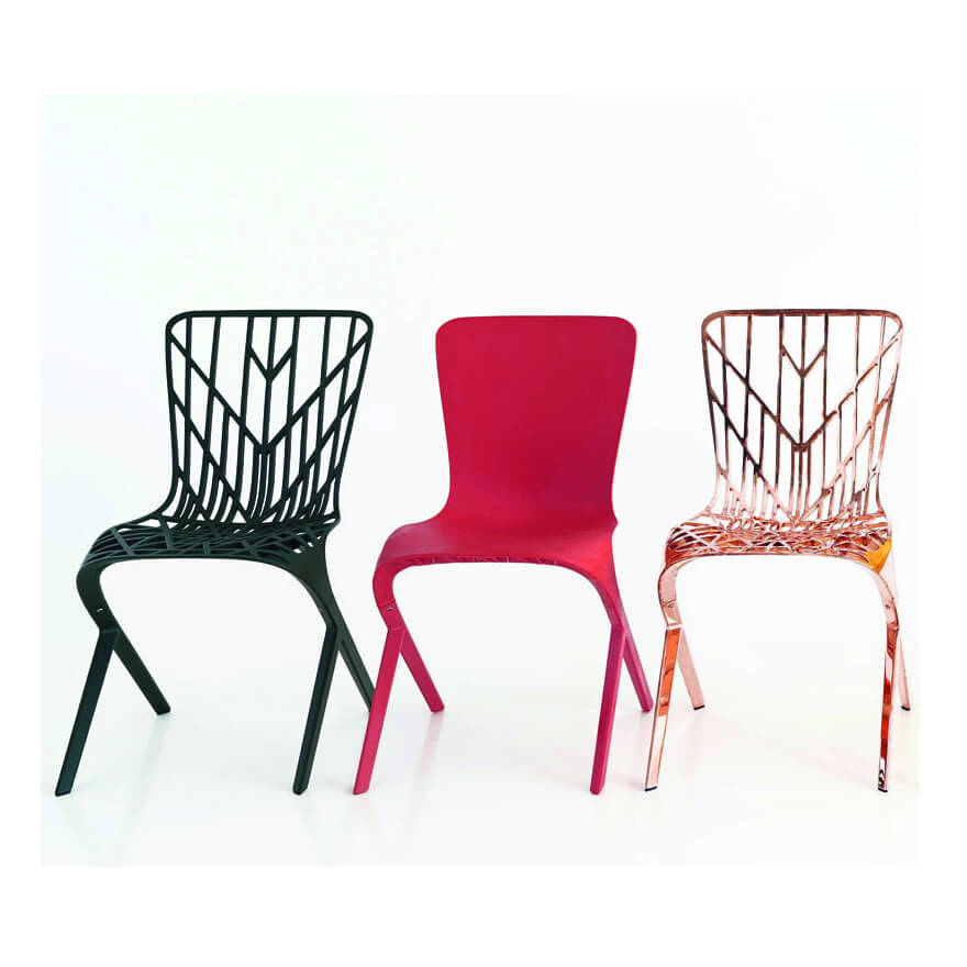 three Washington Skeleton Side Chairs in black red cover and polished aluminium