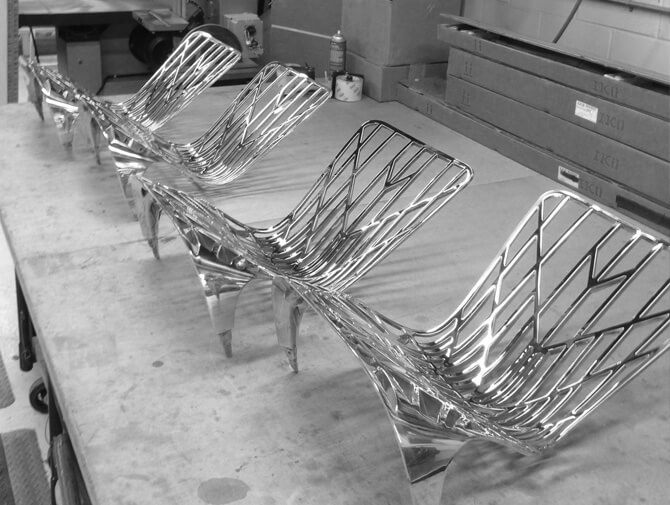 four Washington Skeleton Side Chair polished metal