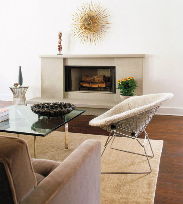 bertoia large diamond chair in a living room