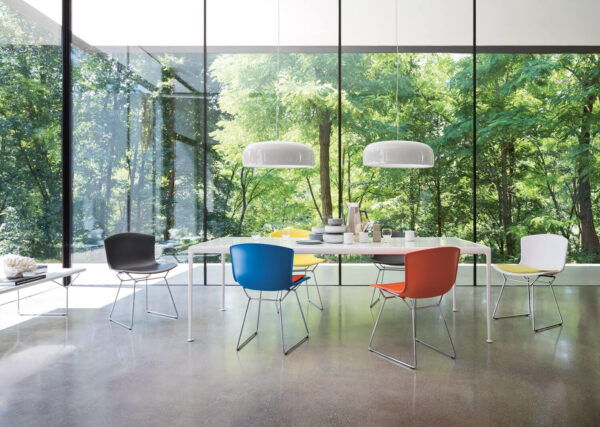 bertoia molded shell side chair in a dinning room