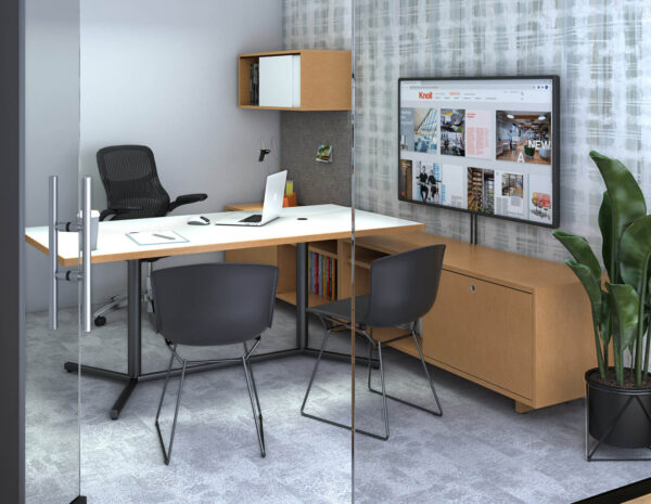 bertoia molded shell side chair in a modern office