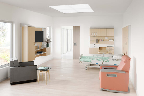 a modern patient room Compass System Healthcare Furniture at a medical facility