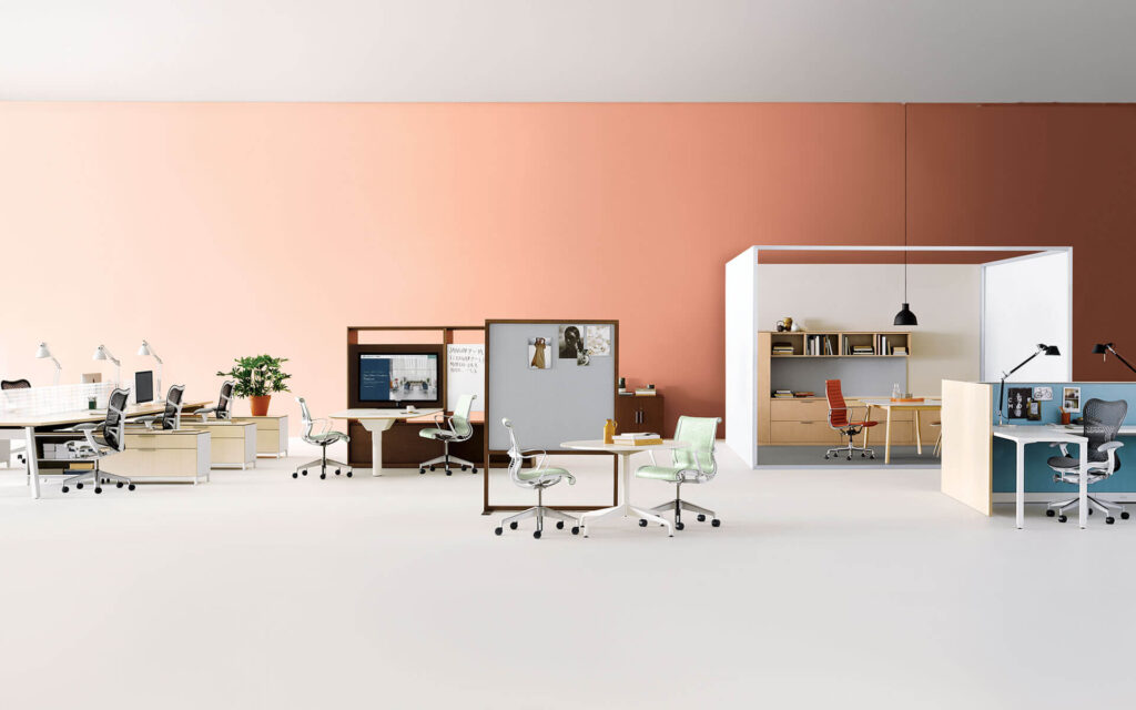 a public service office featuring modern and ergonomic furniture in a horizontal layout